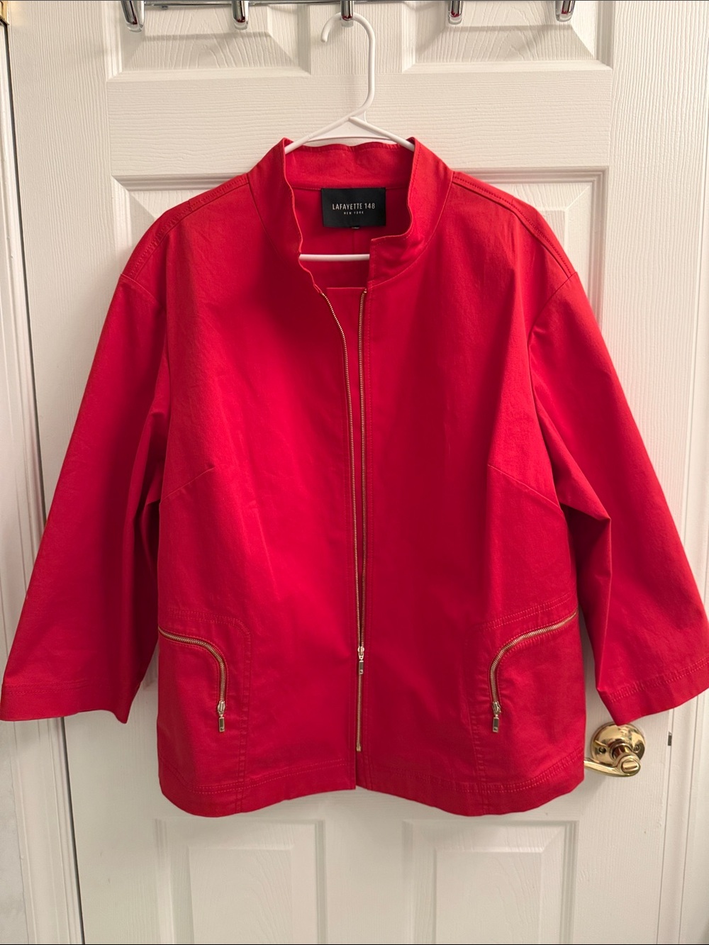 Lafayette 148 New York Bright Red Zip-Front Bomber Jacket